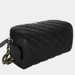Pre Owned Chanel Black Quilted Caviar Toiletry Case With Chain