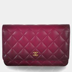 مملوكة مسبقًا Chanel Dark Pink Ombre Quilted Lambskin Classic Wallet On Chain