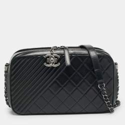 Pre Owned Chanel Coco Boy Large Black Quilted Leather Camera Case Bag