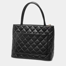 Pre Owned حقيبة شانيل مداليون توت جلد مبطن أسود