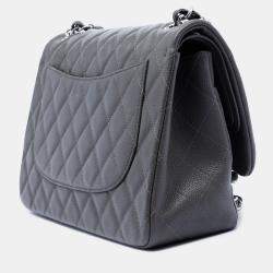 Pre Owned Chanel Black Jumbo Classic Caviar Double Flap