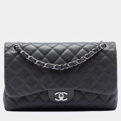 Pre Owned Chanel Black Jumbo Classic Caviar Double Flap