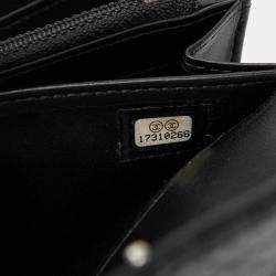 Pre Owned Chanel Black Distressed Quilted Patent Brilliant Flap Long Wallet