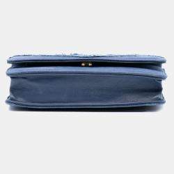 Pre Owned Chanel Blue Denim Fringe Coco Wallet On Chain