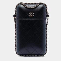 Pre Owned Chanel Black CC Quilted Lambskin Chain Around Phone Holder