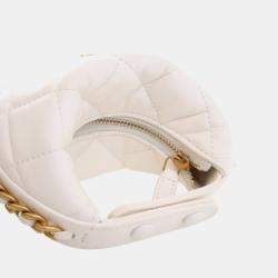 Pre Owned Chanel White Mini Shiny Crumpled Quilted Lambskin Chain Around Pouch