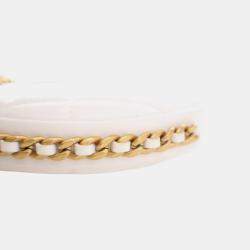 Pre Owned Chanel White Mini Shiny Crumpled Quilted Lambskin Chain Around Pouch