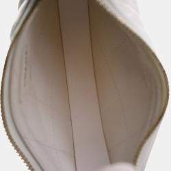 Pre Owned Chanel White Mini Shiny Crumpled Quilted Lambskin Chain Around Pouch