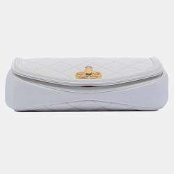 Pre Owned Chanel White Small Quilted Calfskin Underline Saddle Flap