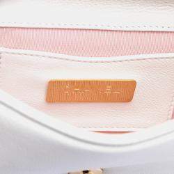 Pre Owned Chanel White Small Quilted Calfskin Underline Saddle Flap