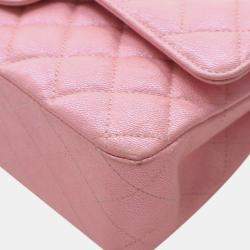 Pre Owned Chanel Pink Medium Classic Iridescent Caviar Double Flap