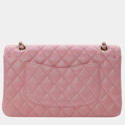 Pre Owned Chanel Pink Medium Classic Iridescent Caviar Double Flap