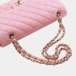 Pre Owned Chanel Pink Medium Classic Iridescent Caviar Double Flap
