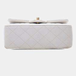 Pre Owned Chanel White Mini Rectangular Quilted Iridescent Lambskin Top Handle Flap