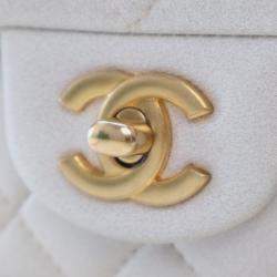 Pre Owned Chanel White Mini Rectangular Quilted Iridescent Lambskin Top Handle Flap
