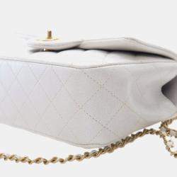 Pre Owned Chanel White Mini Rectangular Quilted Iridescent Lambskin Top Handle Flap