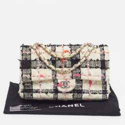 Pre Owned Chanel Classic Double Medium Multicolor Quilted Tweed Flap Bag