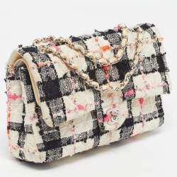 Pre Owned Chanel Classic Double Medium Multicolor Quilted Tweed Flap Bag