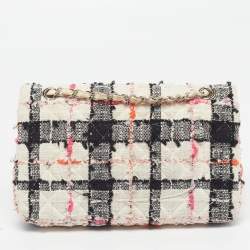 Pre Owned Chanel Classic Double Medium Multicolor Quilted Tweed Flap Bag