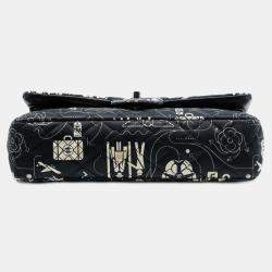 مملوكة مسبقًا حقيبة رفرف شانيل ساتان سوداء كلاسيكية متوسطة سحاب مزدوج