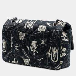 مملوكة مسبقًا حقيبة رفرف شانيل ساتان سوداء كلاسيكية متوسطة سحاب مزدوج