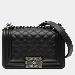 Pre Owned حقيبة شانيل بوي سوداء صغيرة رفرف جلد خروف مبطن