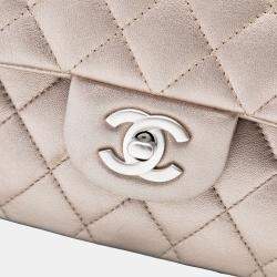 Pre Owned Chanel Gold Medium Classic Metallic Lambskin Double Flap
