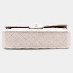 Pre Owned Chanel Gold Medium Classic Metallic Lambskin Double Flap