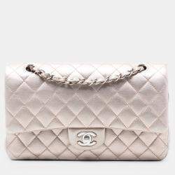 Pre Owned Chanel Gold Medium Classic Metallic Lambskin Double Flap
