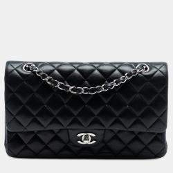 Pre Owned حقيبة شانيل غطاء مزدوج كلاسيكي ميديم جلد خروف أسود