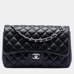 Pre Owned Chanel Black Jumbo Classic Lambskin Double Flap