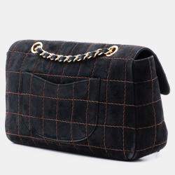 Pre Owned Chanel Black CC Choco Bar Suede Stitched Chain Flap