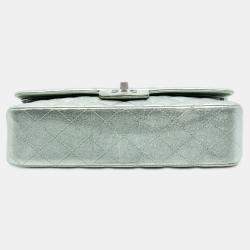 Pre Owned Chanel Green Medium Classic Metallic Lambskin Double Flap