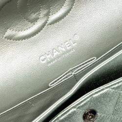 Pre Owned Chanel Green Medium Classic Metallic Lambskin Double Flap