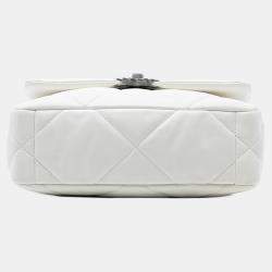 Pre Owned Chanel White Medium Lambskin 19 Flap