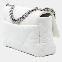Pre Owned Chanel White Medium Lambskin 19 Flap