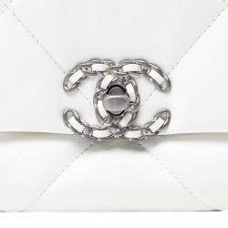 Pre Owned Chanel White Medium Lambskin 19 Flap