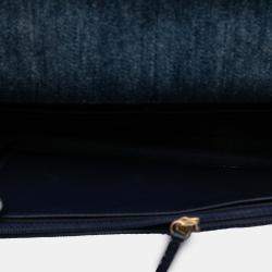Pre Owned Chanel Blue Denim 19 Flap Wallet On Chain