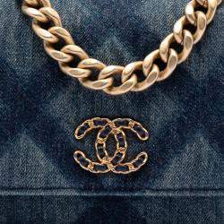 Pre Owned Chanel Blue Denim 19 Flap Wallet On Chain