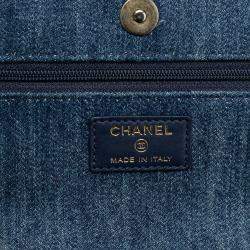 Pre Owned Chanel Blue Denim 19 Flap Wallet On Chain