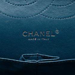 Pre Owned حقيبة شانيل كبيرة زرقاء كلاسيكية كافيار مزدوجة فلاپ