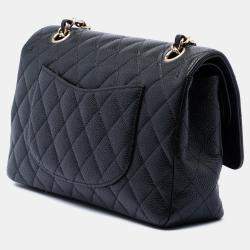 Pre Owned حقيبة شانيل سوداء متوسطة كلاسيك كافيار دابل فلاب