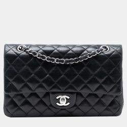 Pre Owned Chanel Black Medium Classic Lambskin Double Flap