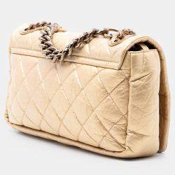 Pre Owned حقيبة شانيل فلاب بونديشيري جلد العجل المتوسطة المبطنة ذهبية اللون