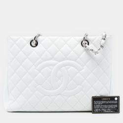 Pre Owned Chanel White Caviar Grand Shopping Tote