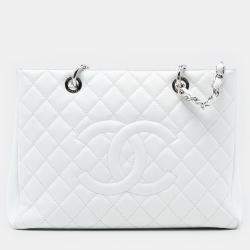 Pre Owned حقيبة شانيل توت تسوق كبيرة كافيار بيضاء