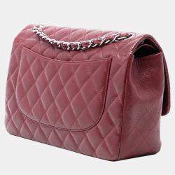 Pre Owned حقيبة شانيل جامبو كلاسيك كافيار مزدوجة رفرف حمراء