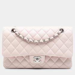 مملوكة مسبقًا حقيبة شانيل زهري متوسطة كافيار مزدوجة رفرف