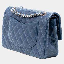 Pre Owned حقيبة شانيل كلاسيك متوسط جلد العجل الممزوج كامليا مزدوجة الغطاء