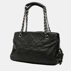 Pre Owned حقيبة يد شانيل سوفت سي سي جلد كافيار مبطن أسود